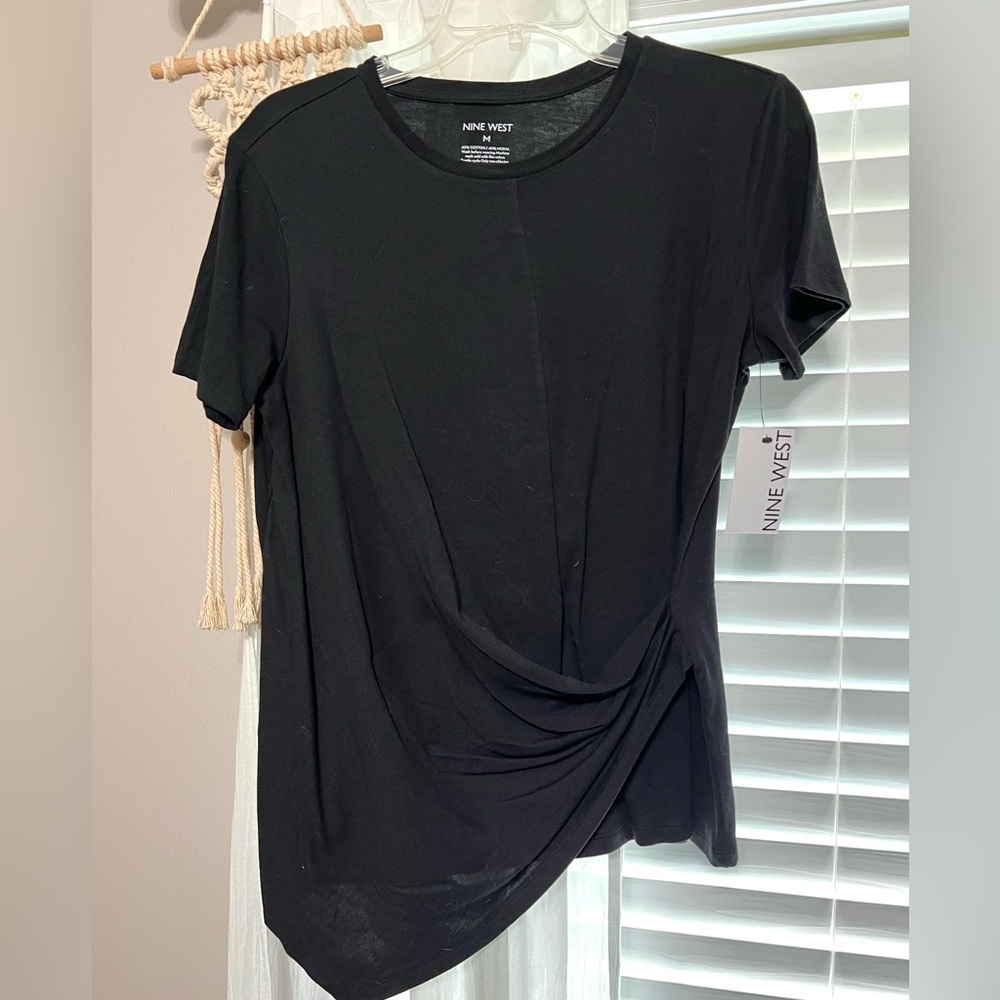 Nine West Women's Black Top with draped front. NWT